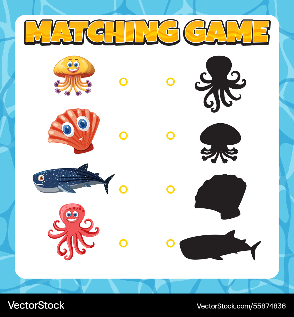 Fun matching game with colorful sea creatures Fun matching game with colorful sea creatures vector image