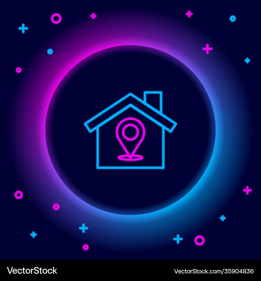 Glowing neon line map pointer with house icon Vector Image