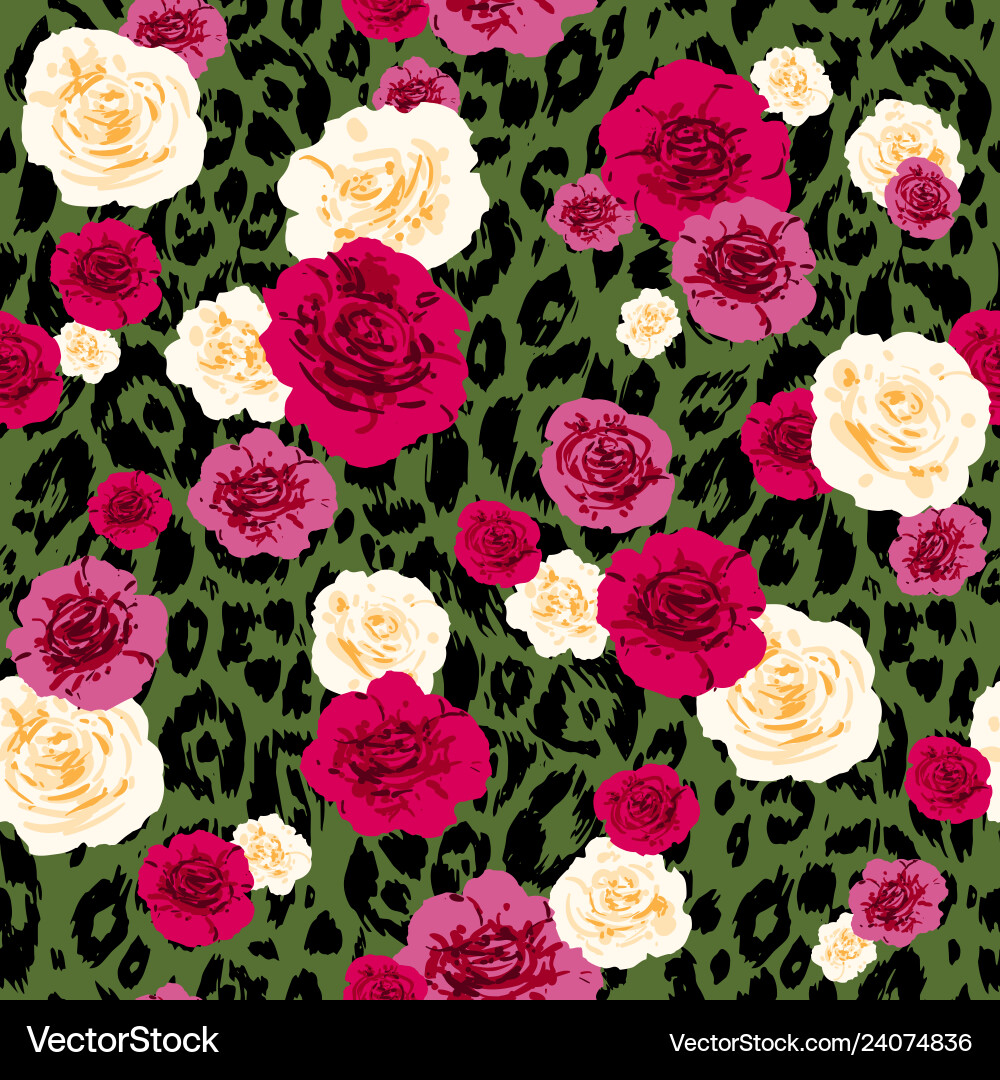 Leopard Floral Sketch Pattern Vector Image