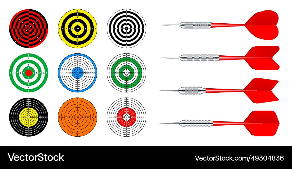 Paper targets with dart arrows shooting range Vector Image