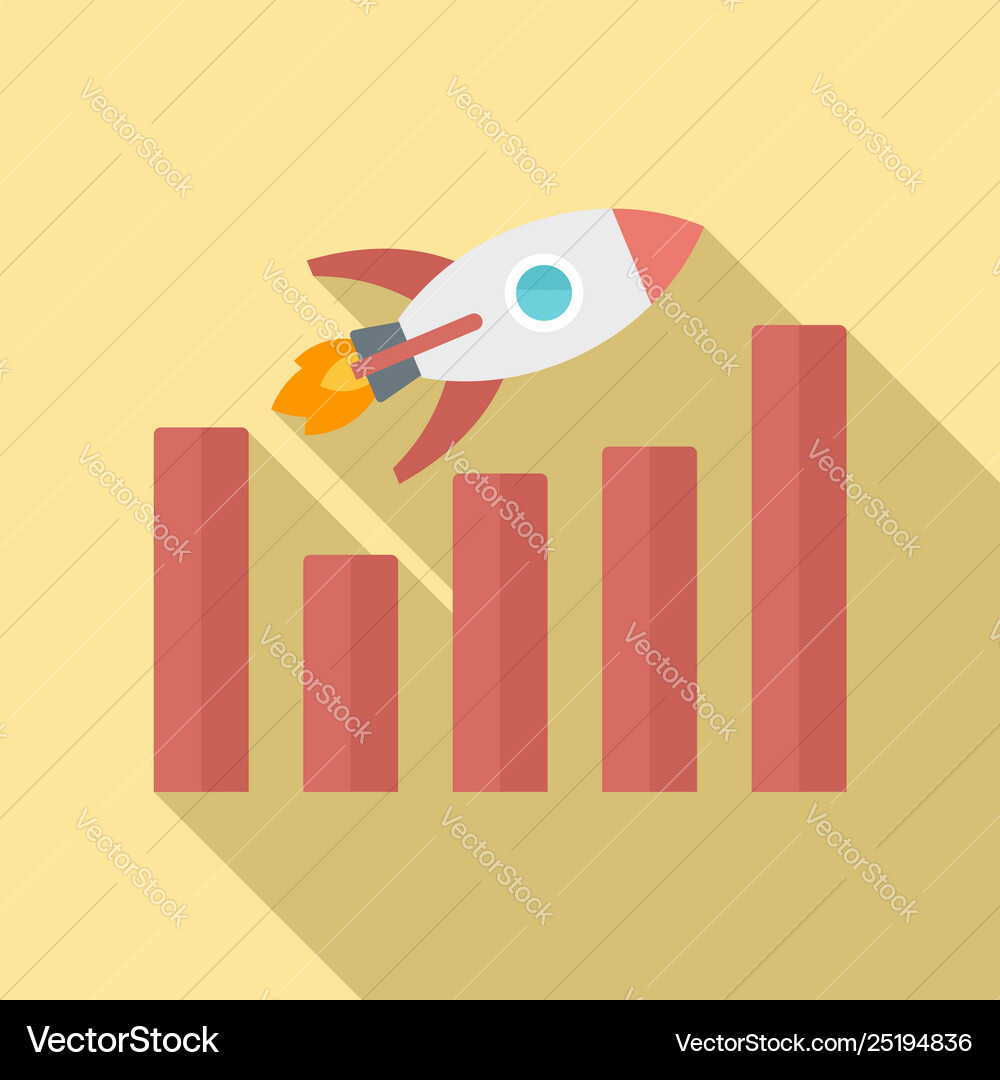 Rocket graph up icon flat style Rocket graph up icon flat style Vector Image
