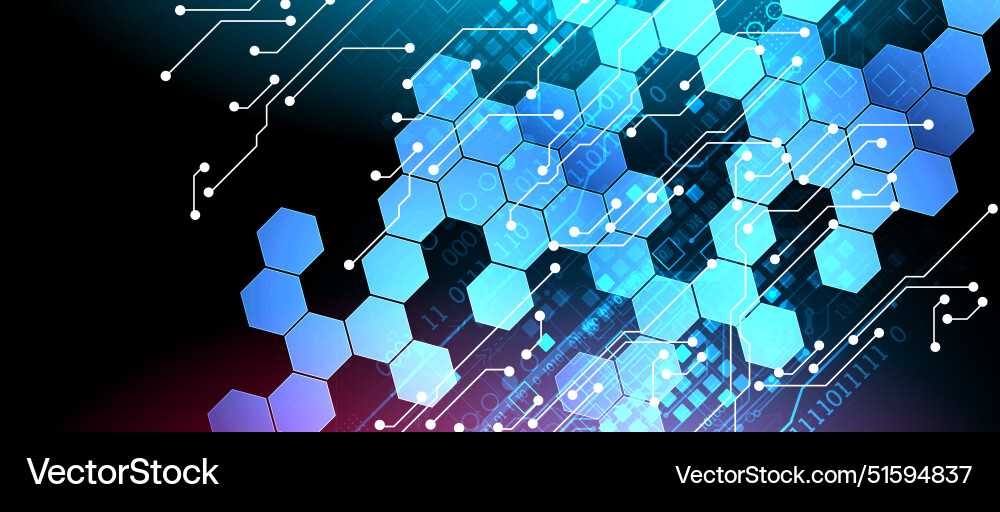 Abstract circuit board and hexagons on gradient Abstract circuit board and hexagons on gradient vector image