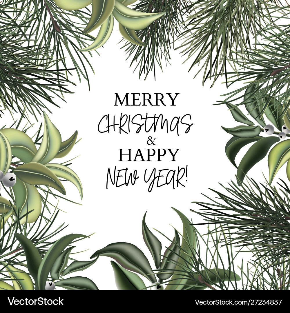 Christmas Leaves Frame - Festive Winter Vector Image