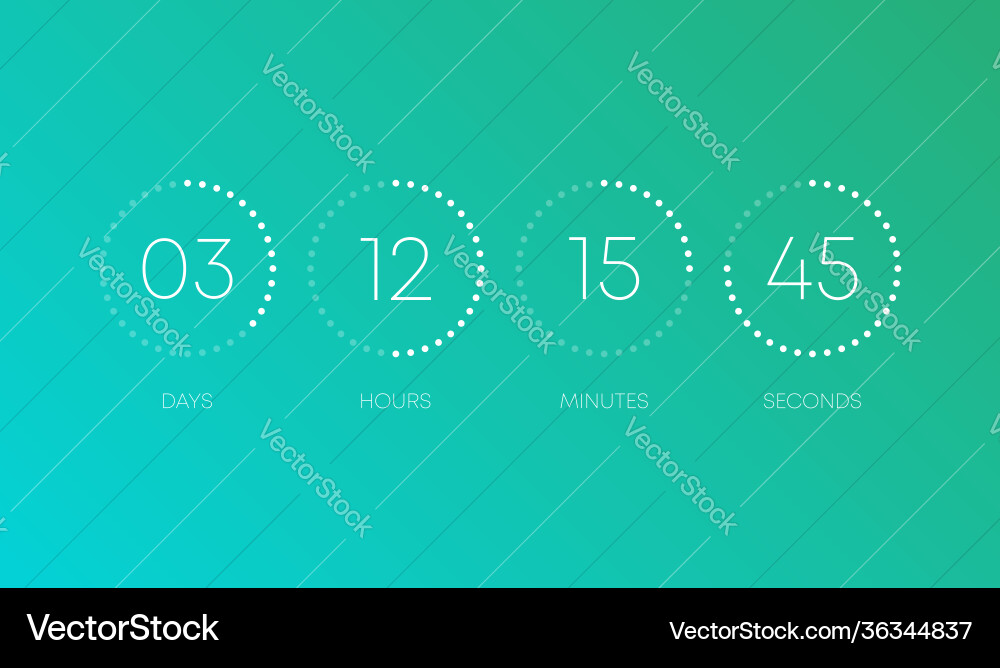 Countdown clock on green gradient background line Countdown clock on green gradient background line vector image