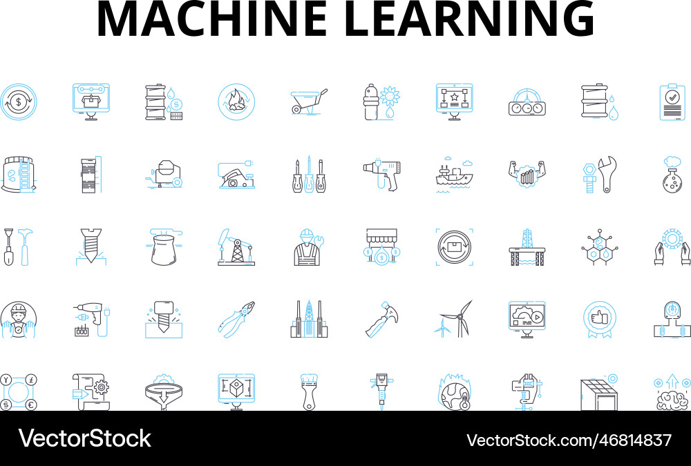 Machine learning linear icons set algorithms Machine learning linear icons set algorithms Vector Image