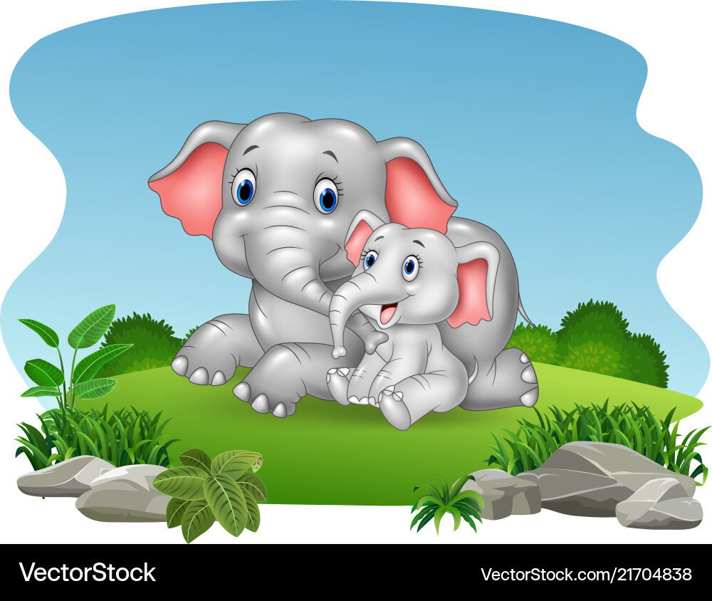 Cute Elephant Family in Jungle – Royalty-Free Vector | VectorStock, image size:1000x844