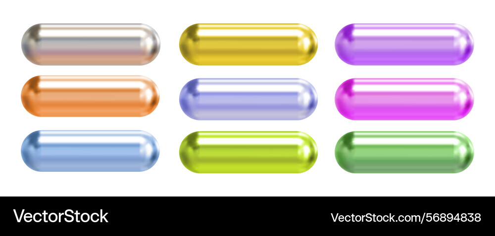 Glossy colorful 3d capsule buttons set in metallic Vector Image