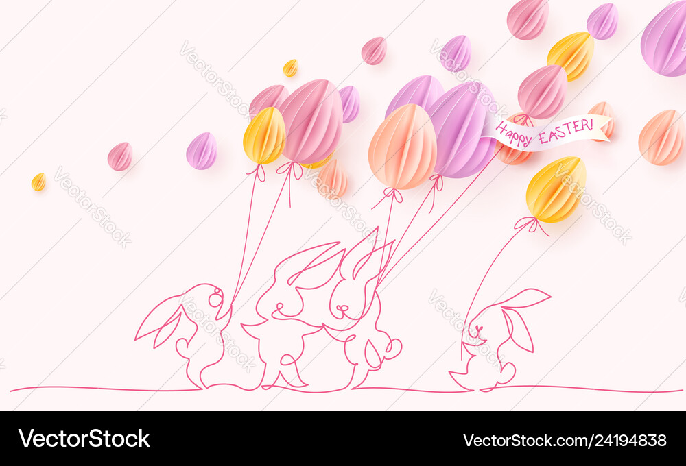 Happy easter card cute rabbit with air balloons Happy easter card cute rabbit with air balloons Vector Image