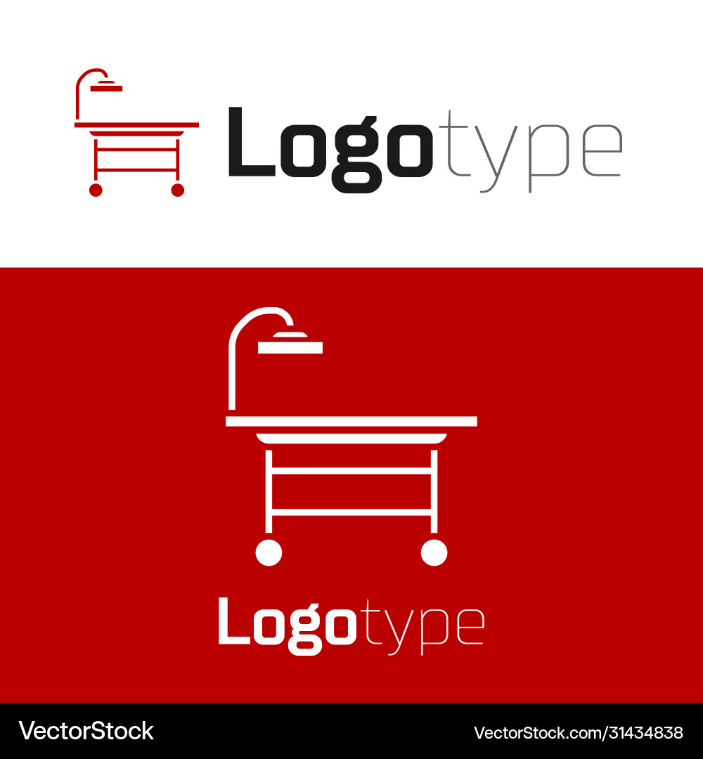 Red operating table icon isolated on white Red operating table icon isolated on white Vector Image
