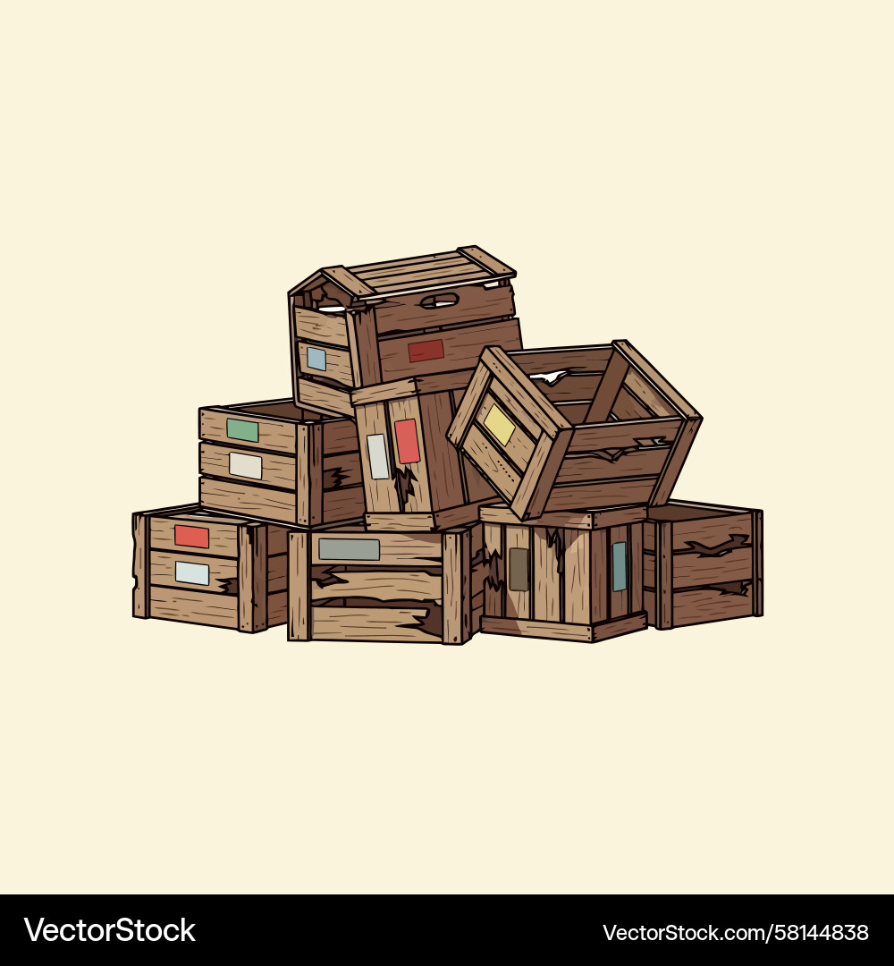 Rustic Wooden Crates Stack Vector Image