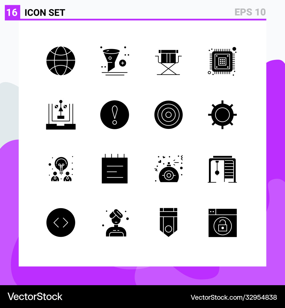 Set 16 solid glyphs on grid for coding vector image