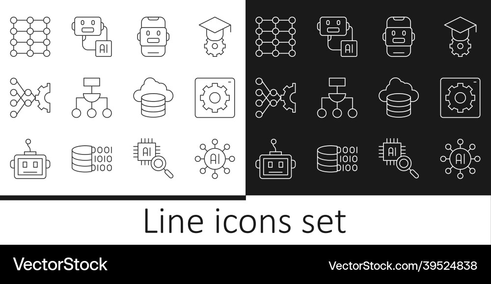 Set line neural network computer api interface Set line neural network computer api interface Vector Image