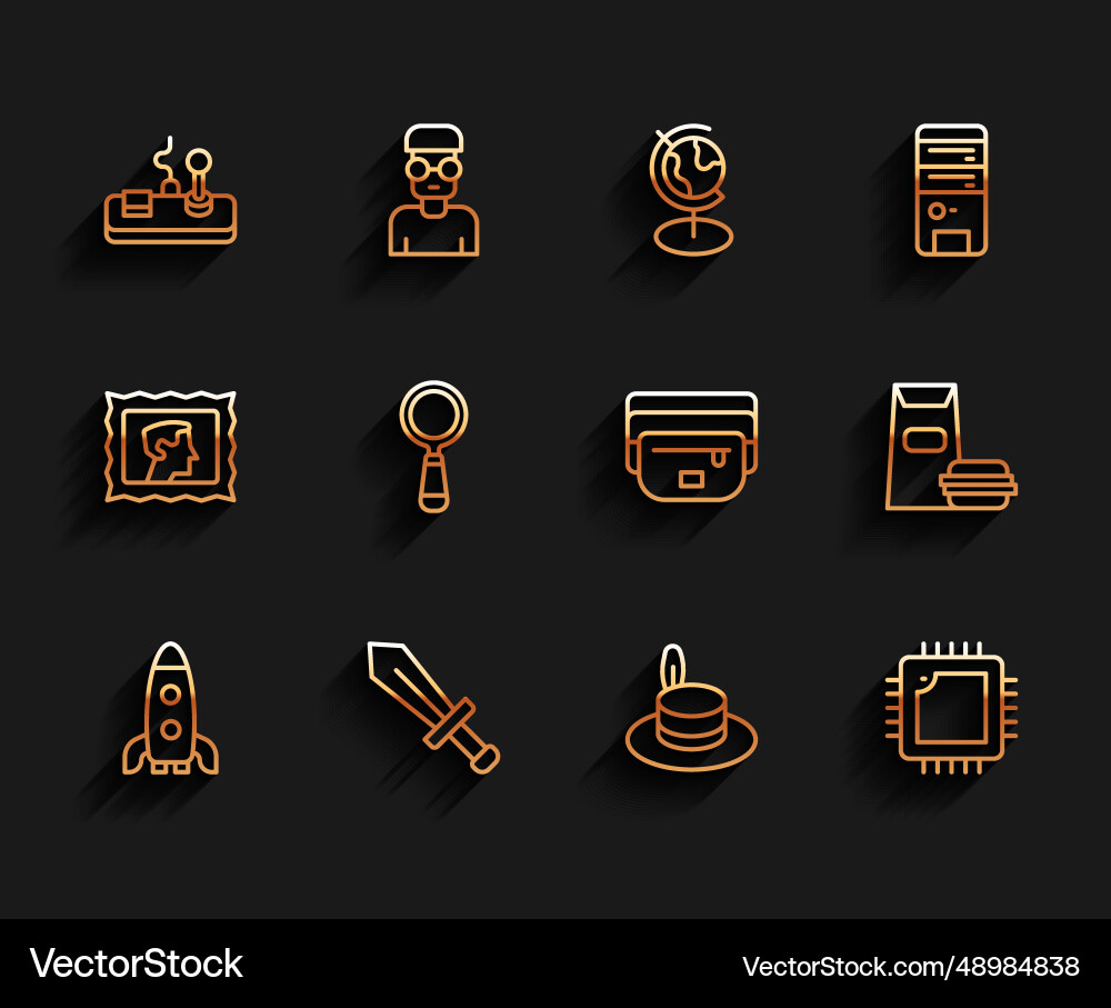 Set line rocket ship sword for game gamepad man Set line rocket ship sword for game gamepad man vector image