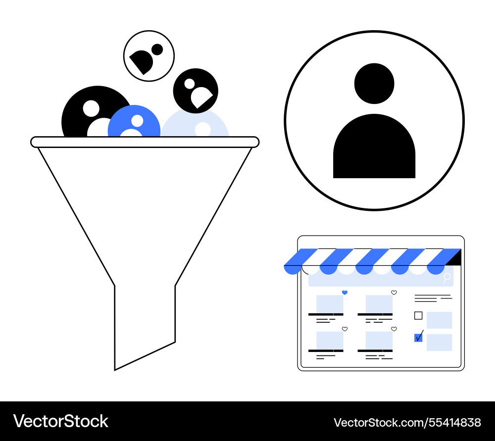 User conversion funnel with customer profiles on e User conversion funnel with customer profiles on e Vector Image