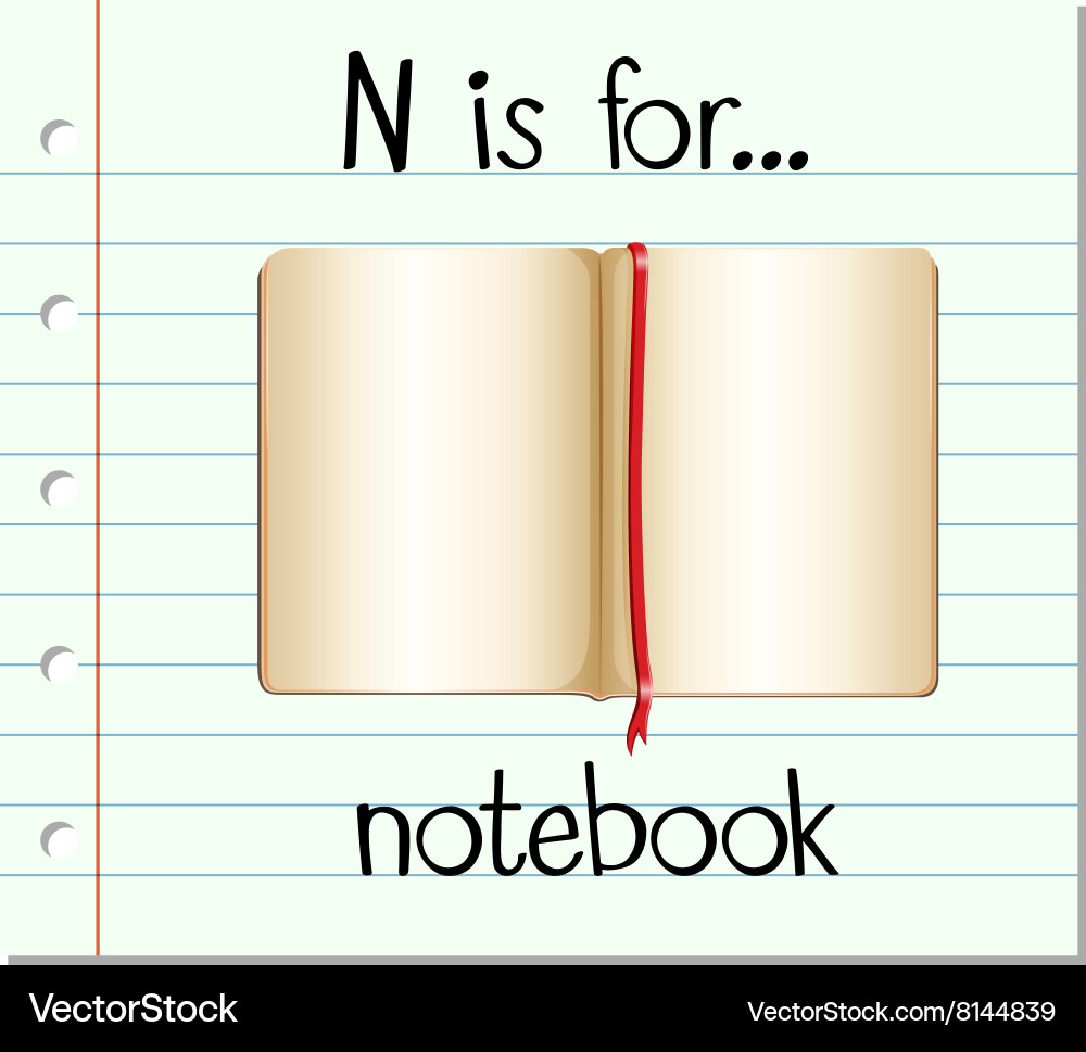 Alphabet Flashcard: N for Notebook Vector Image
