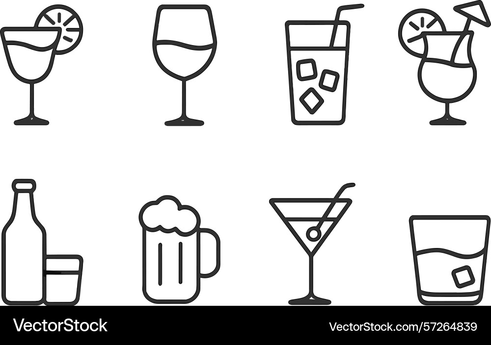 Different types of beverages in simple vector image