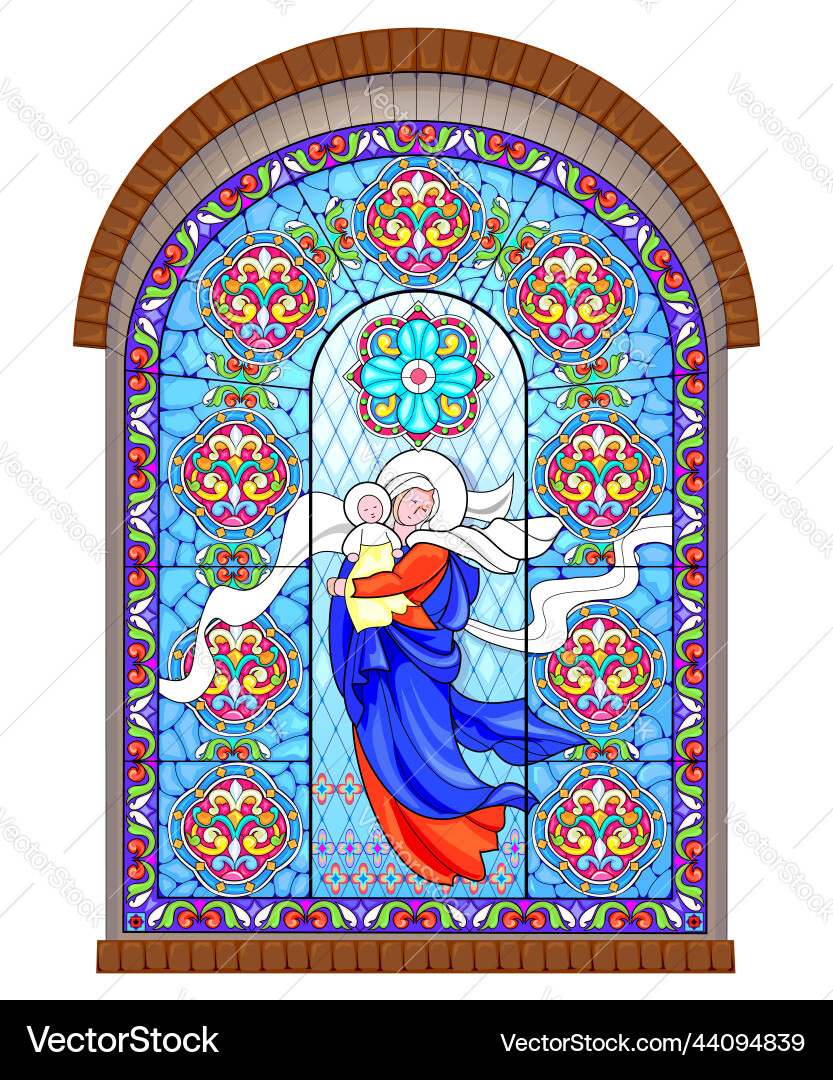 Madonna and Child Stained Glass Vector Image