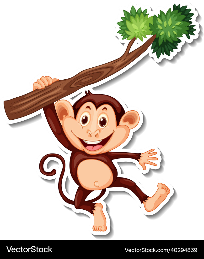 Monkey hanging on tree branch cartoon character Monkey hanging on tree branch cartoon character vector image