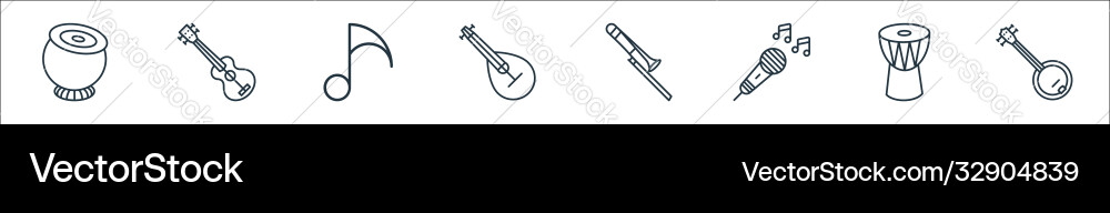 Music instruments line icons linear set quality Music instruments line icons linear set quality vector image