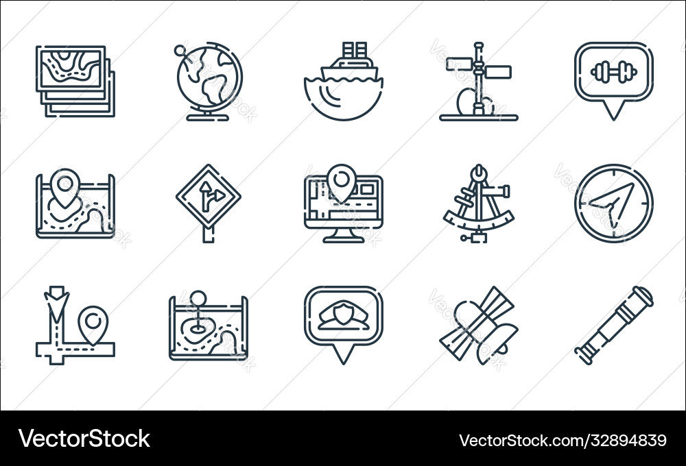 Navigation and maps line icons linear set quality Navigation and maps line icons linear set quality vector image