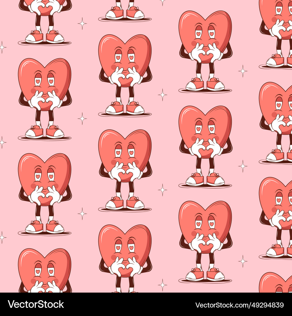 Retro Heart Pattern - Groovy Characters vector image