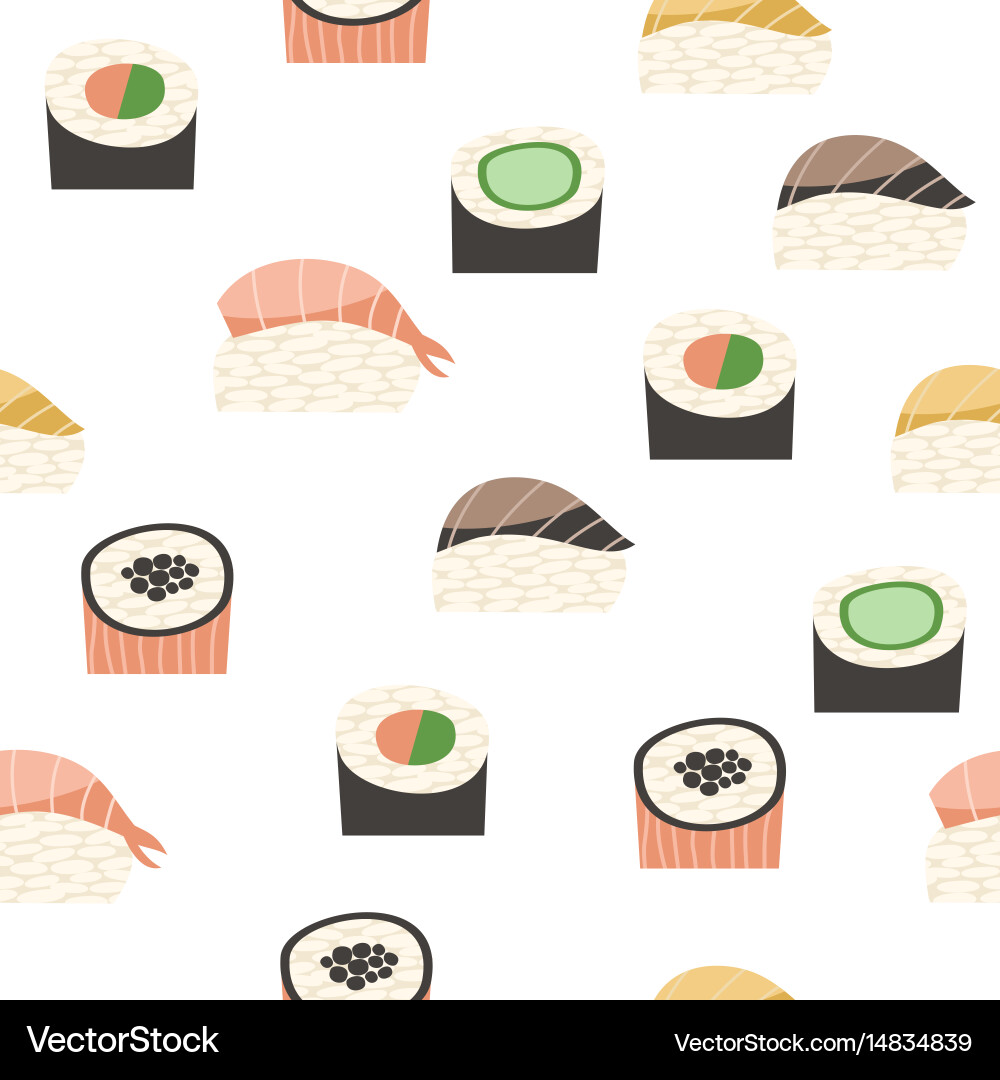 Seamless pattern with different types of sushi vector image