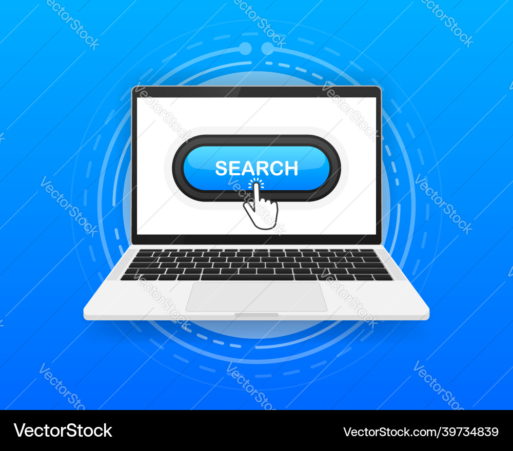 Search button and hand cursor on the screen Search button and hand cursor on the screen vector image