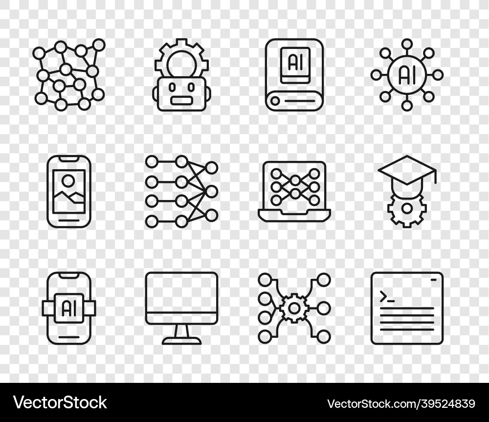 Set line artificial intelligence ai web developer Set line artificial intelligence ai web developer vector image