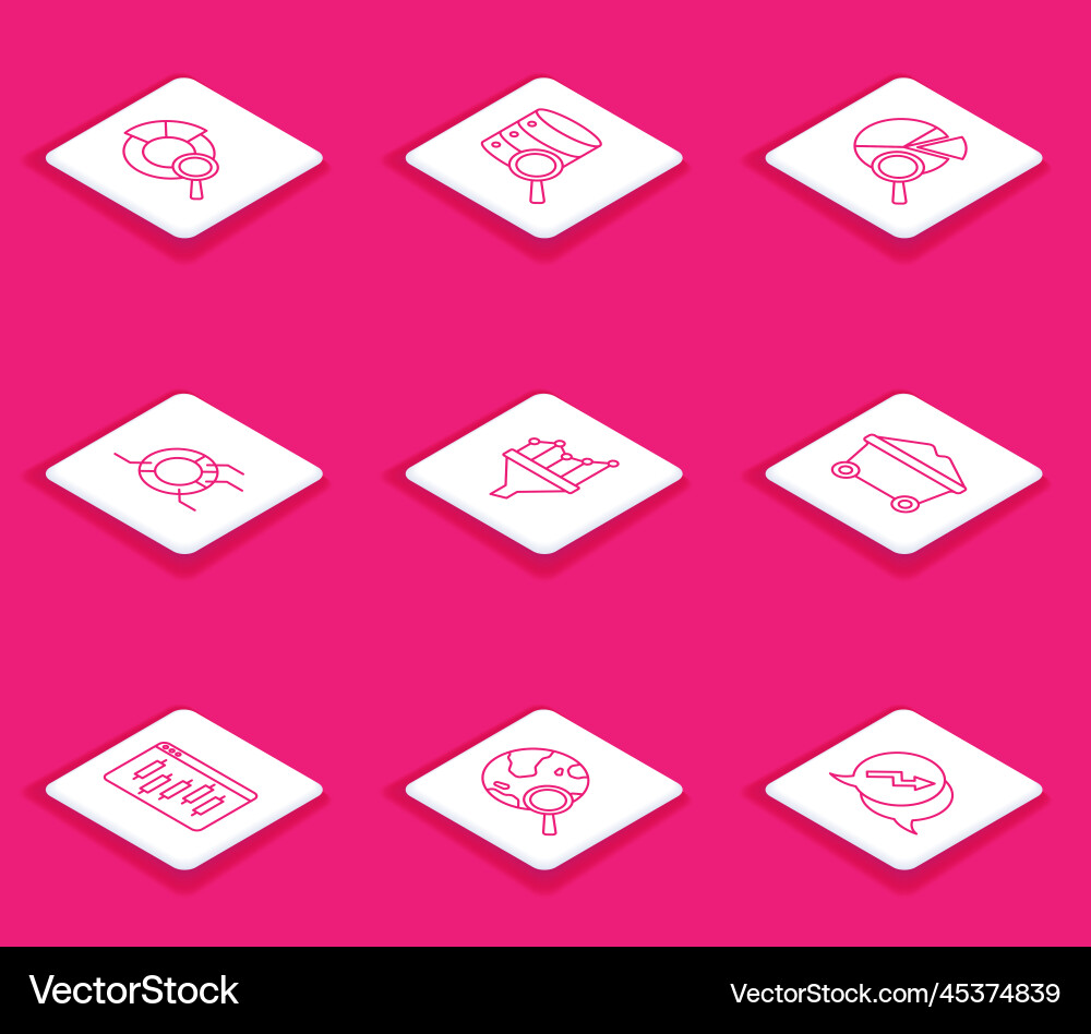 Set line search data analysis server pie chart Set line search data analysis server pie chart vector image