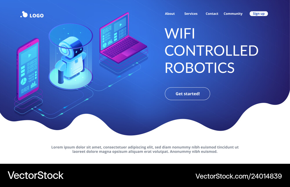 Wifi controlled robotics isometric3d landing page Wifi controlled robotics isometric3d landing page vector image