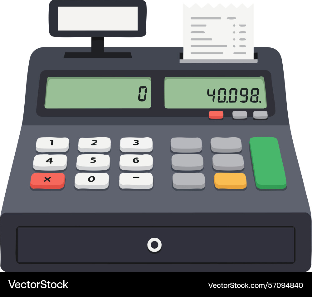 Cash register with receipt and numeric keypad Vector Image