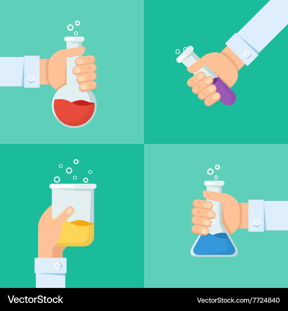 Flat background with hand and flask Vector Image