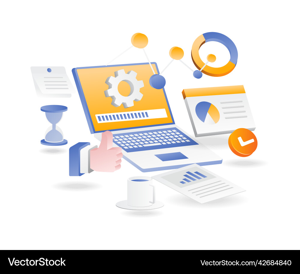 Flat isometric concept loading process is running Flat isometric concept loading process is running vector image