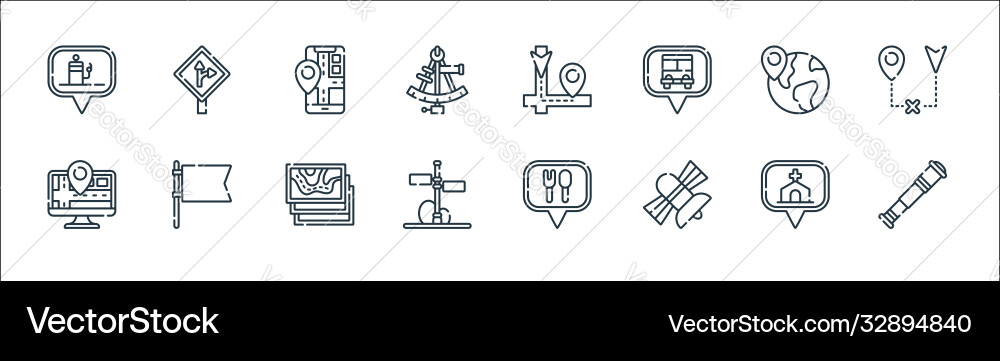 Navigation and maps line icons linear set quality Navigation and maps line icons linear set quality vector image