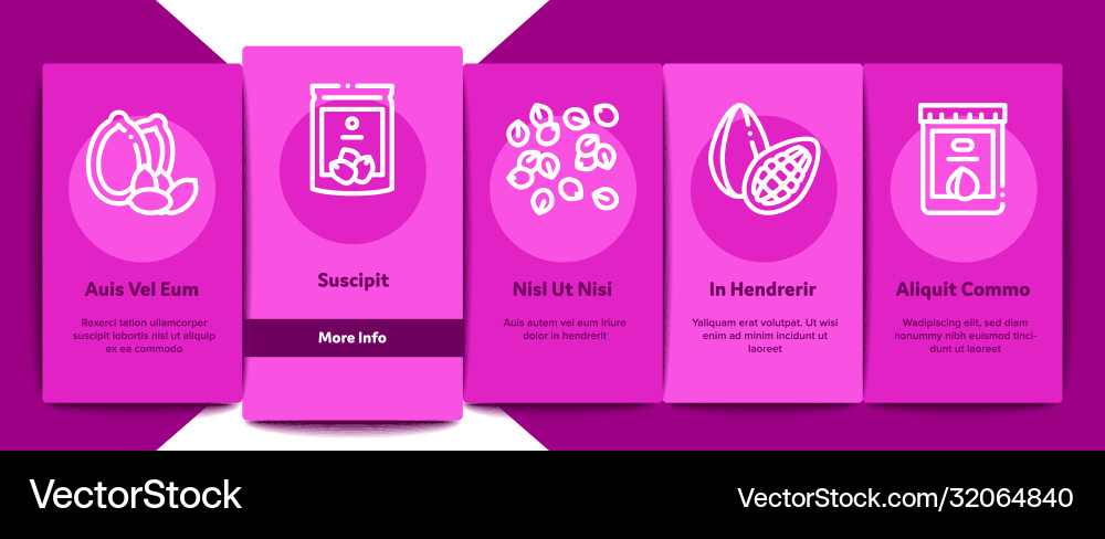 Nut food different onboarding elements icons set Nut food different onboarding elements icons set Vector Image