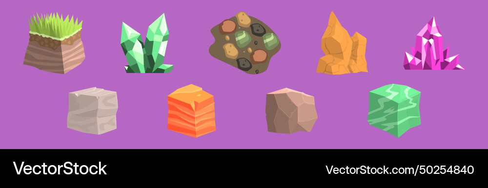 Rock and solid stone as game element set Rock and solid stone as game element set Vector Image