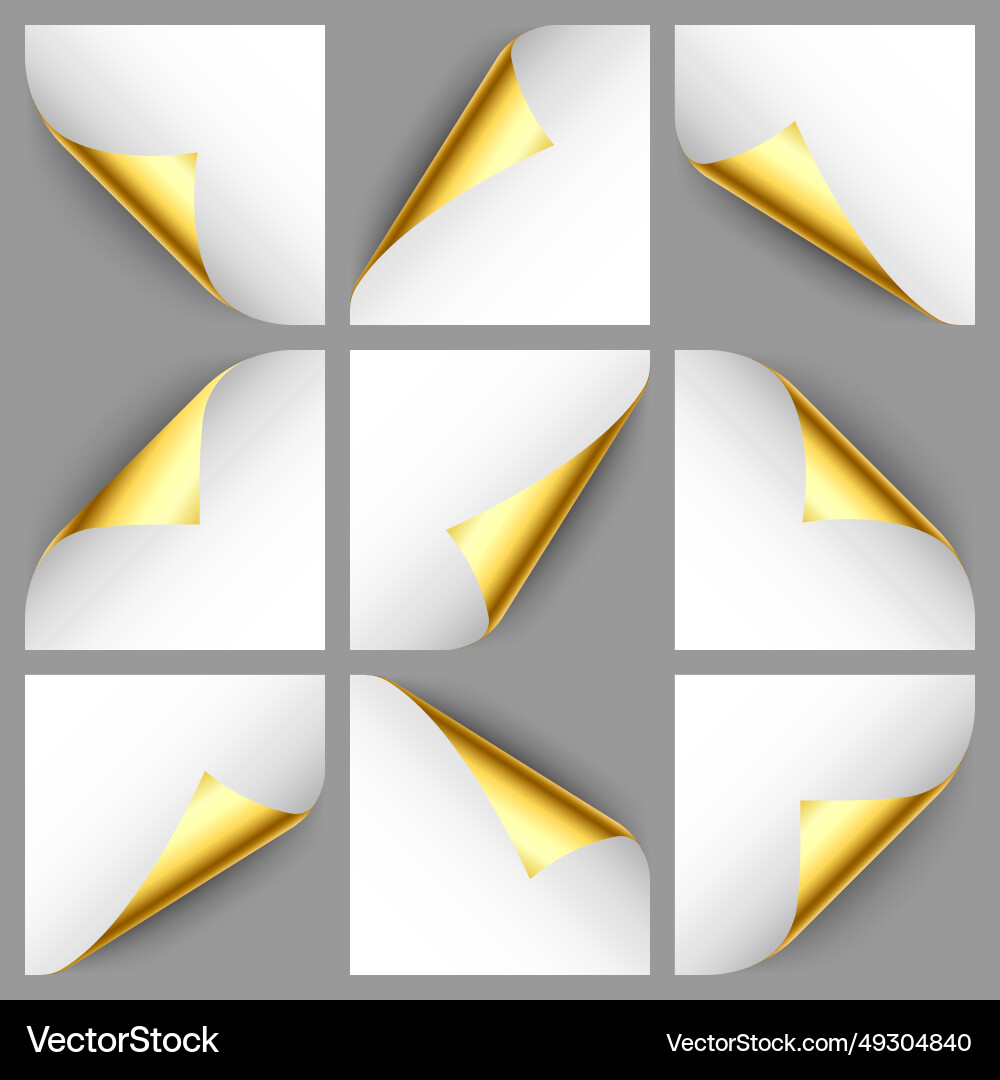 Set aus goldenen Papier Locken gerollt Seite Ecke Set aus goldenen Papier Locken gerollt Seite Ecke vektorbild