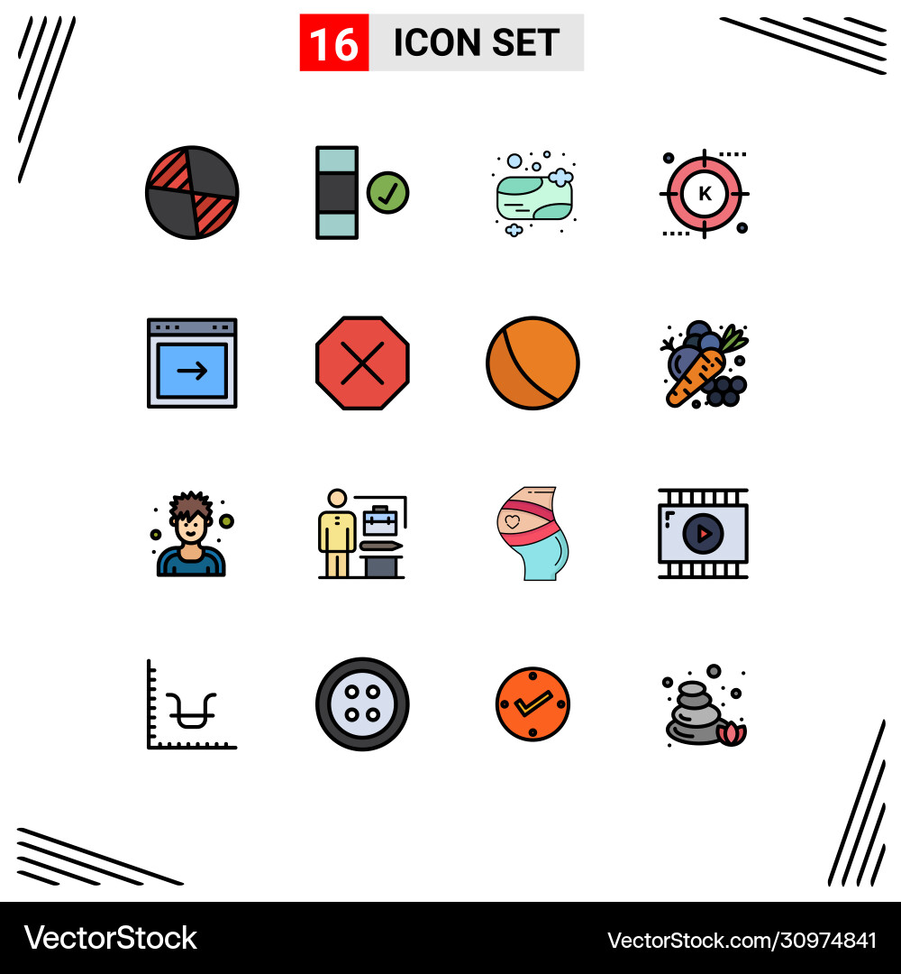 16 universal flat color filled lines set for web Vector Image