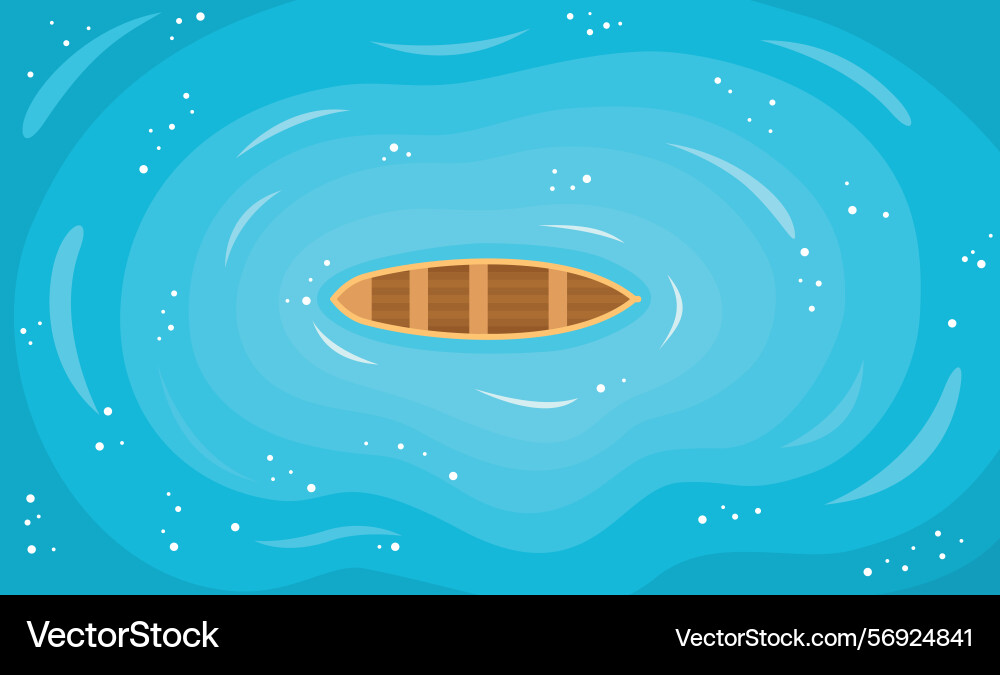 Aerial view of floating boat centered in vast Vector Image