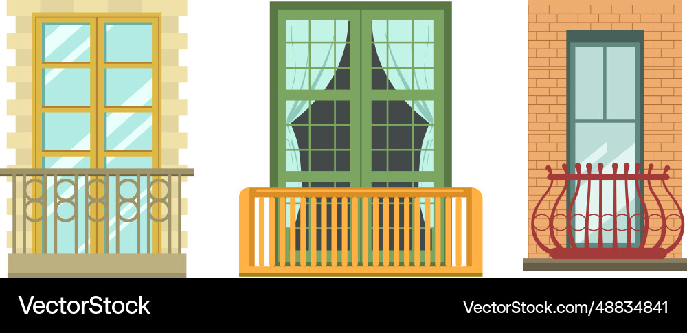 Balconies facade elements exterior of houses Balconies facade elements exterior of houses vector image
