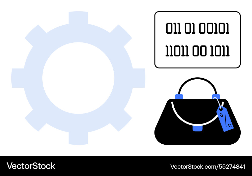 Binary code and gear with handbag tag concept Vector Image