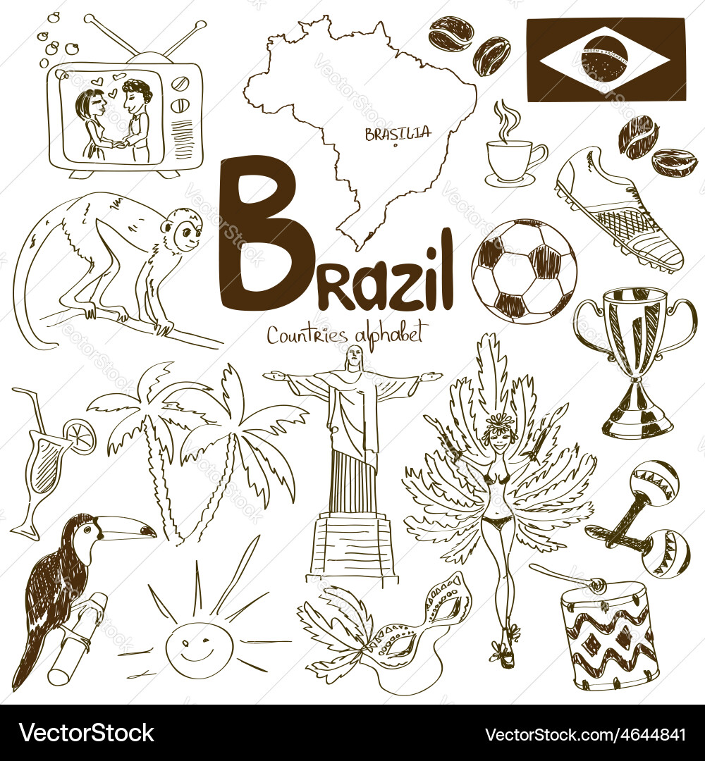 Brazil Icons Sketch Collection Vector Image