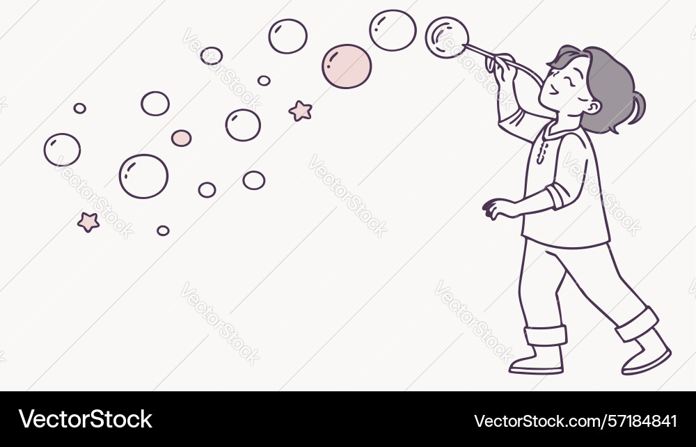 Child creating diverse bubbles enjoying simple vector image