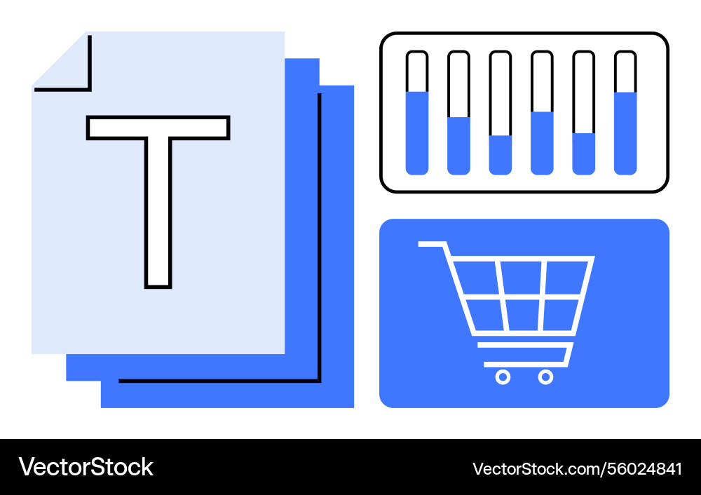 Digital documents shopping cart and data metrics Digital documents shopping cart and data metrics Vector Image