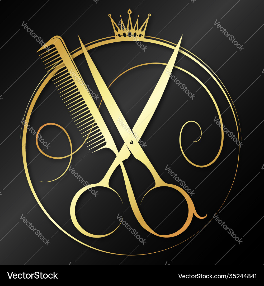 Goldene Schere und Kamm anmutig Symbol Goldene Schere und Kamm anmutig Symbol vektorbild
