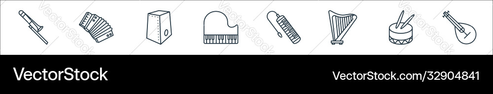 Music instruments line icons linear set quality Music instruments line icons linear set quality vector image