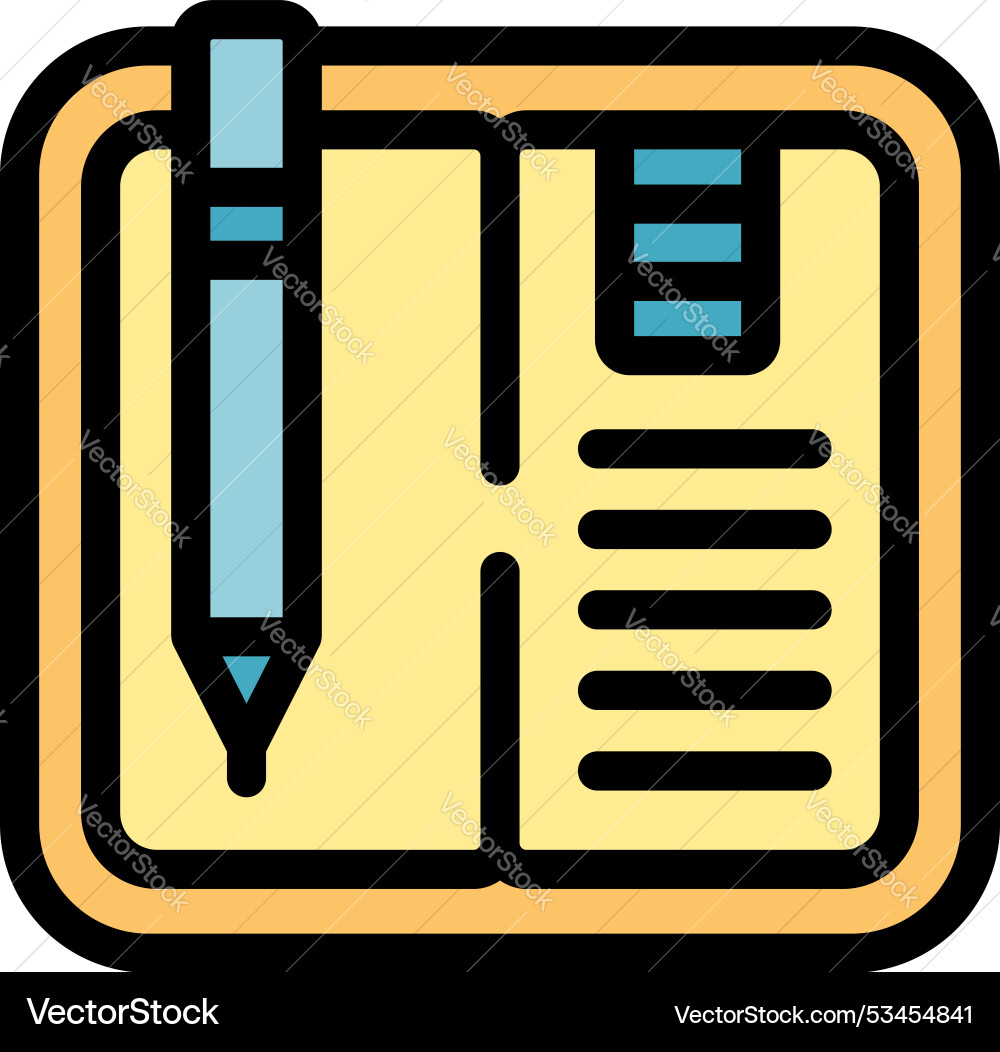 Pencil taking notes in open notebook with bookmark Pencil taking notes in open notebook with bookmark vector image