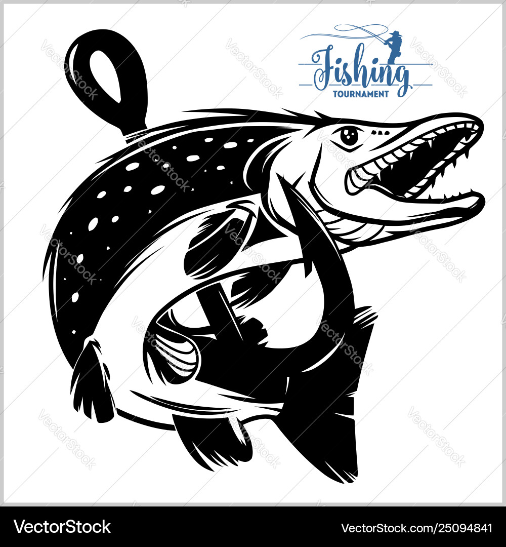 Pike Fishing Logo Emblem Vector Image