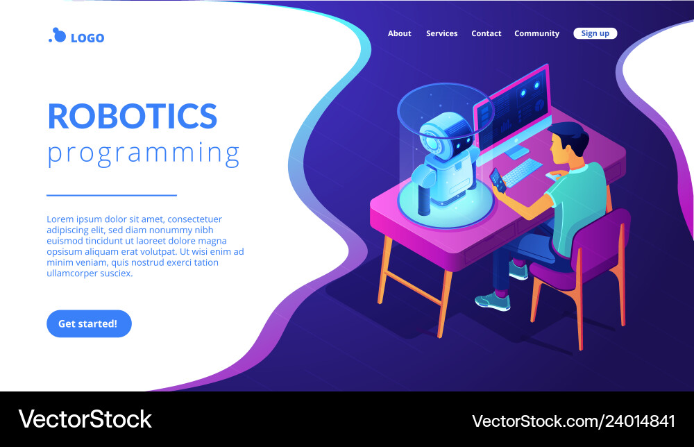 Roboterprogrammierung isometric3d Landing Page Roboterprogrammierung isometric3d Landing Page vektorbild