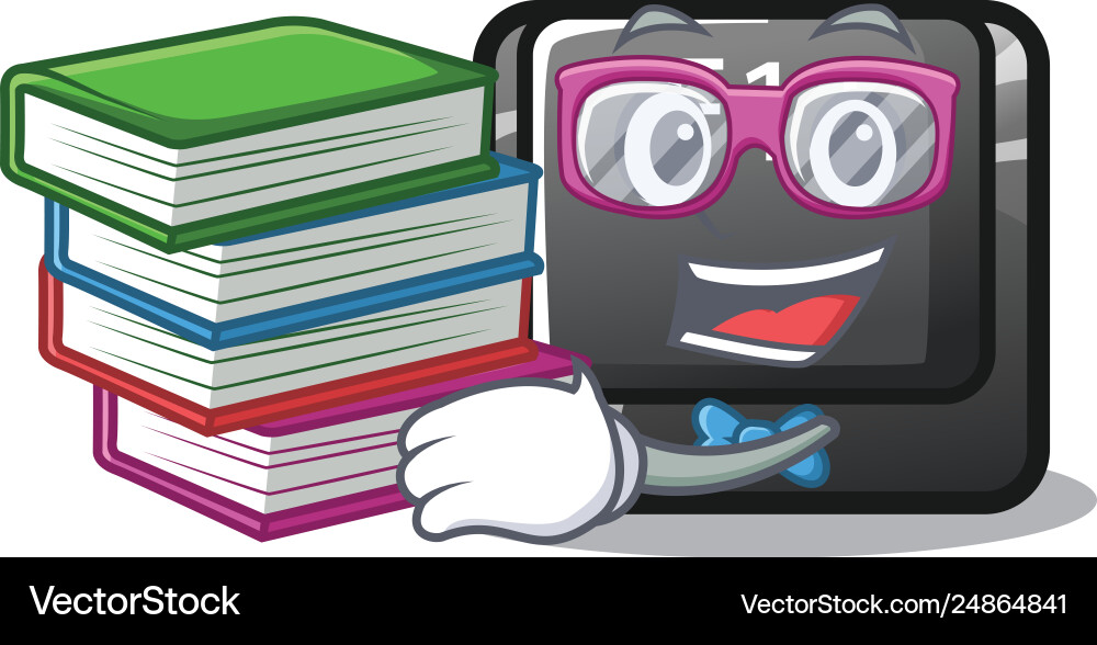 Student with book button f11 on a cartoon computer vector image